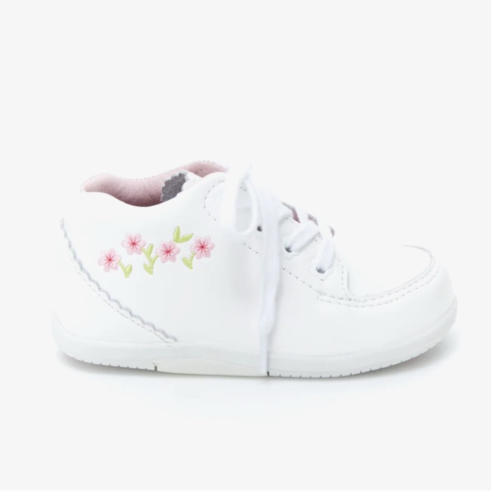 White Stride Rite Emilia Shoes with Pink Floral Design
